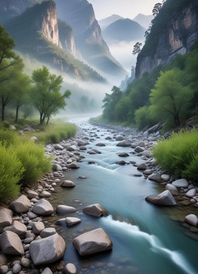 Serene river in mountain valley