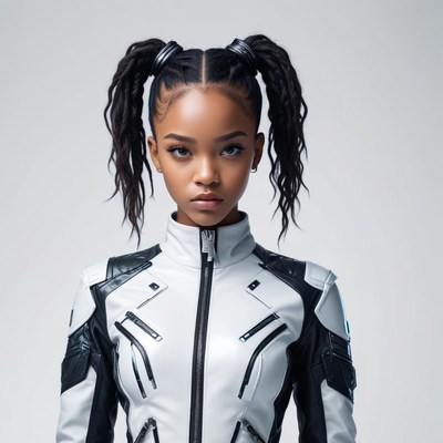 Young woman in stylish leather outfit