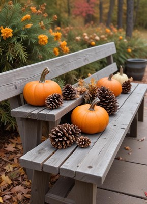 Fall decorations on a bench