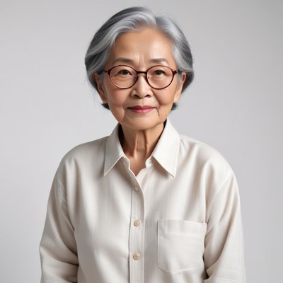 Elderly woman with glasses smiling