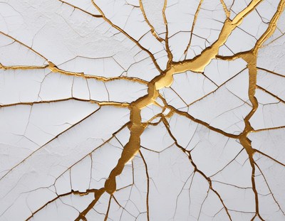 Cracked surface with gold accents