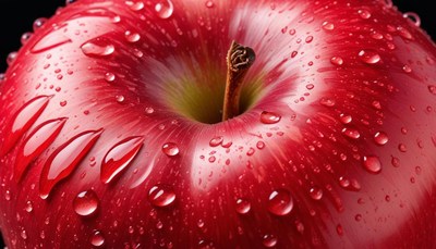 Fresh red apple with water droplets