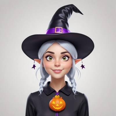 Cute witch character with pumpkin