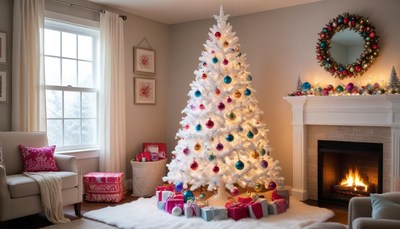 Cozy holiday scene with white tree