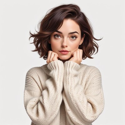 Woman in cozy sweater with soft expression