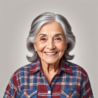 Smiling elderly woman in casual attire