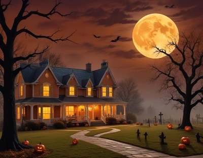 Haunted house with glowing moon