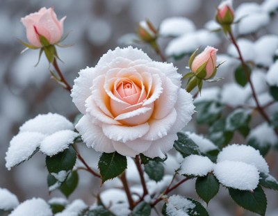 Winter rose covered in snow