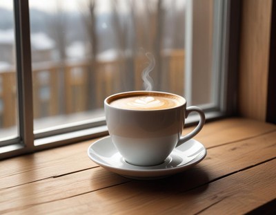 Warm cup of coffee by the window