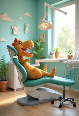 Dinosaur in dental chair