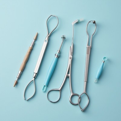 Dental tools on a blue background