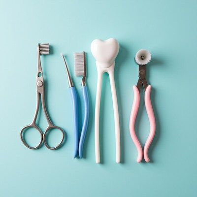 Dental tools on blue background