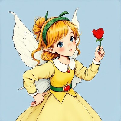 Fairy girl holding a rose