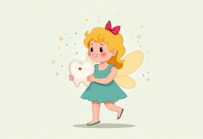 Cheerful fairy carrying a tooth