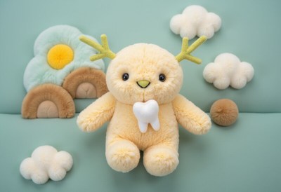 Cute plush toy on soft background