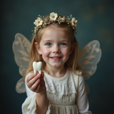 Little fairy holding a tooth