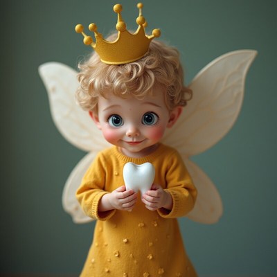 Cute fairy holding a tooth