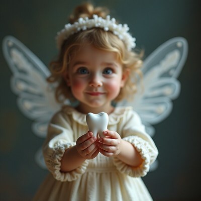 Little fairy holding a tooth