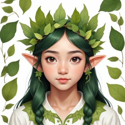 Enchanted forest spirit with leaves