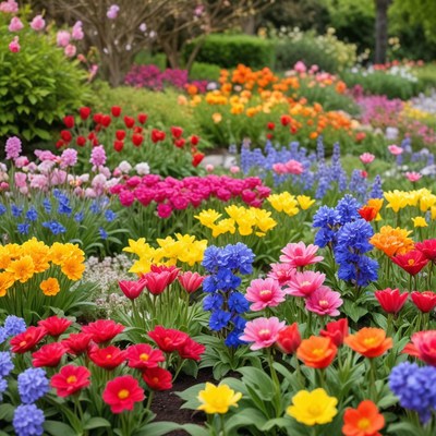 Colorful flower garden in spring