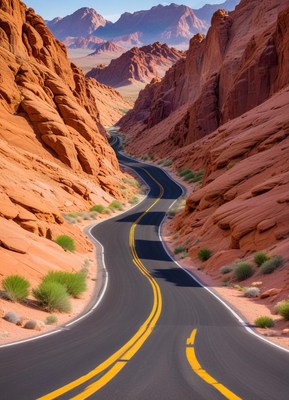 Scenic road through red rock canyons