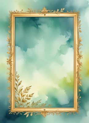 Decorative golden frame with watercolor background