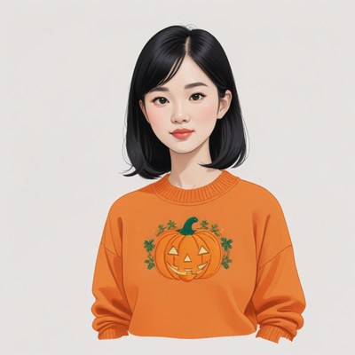 Young woman in halloween sweater
