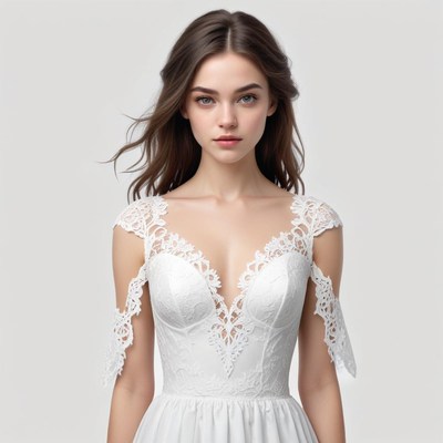 Elegant white bridal gown with lace details