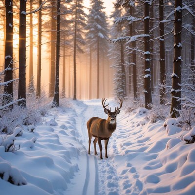 Majestic deer in winter forest