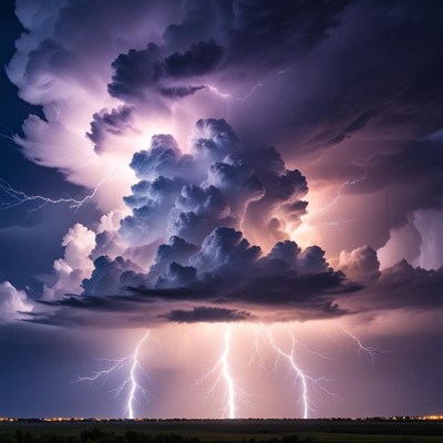 Stunning lightning storm over landscape