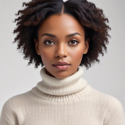 Woman with curly hair in cozy sweater
