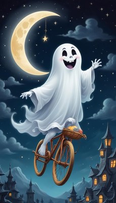 Ghost riding a bicycle at night