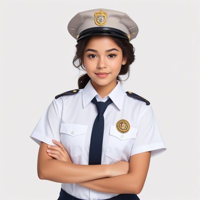 Young woman in police uniform