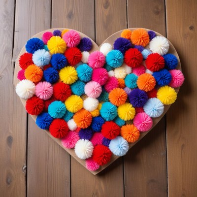 Colorful pompom heart decoration