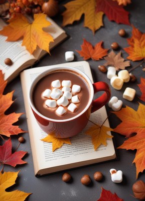 Hot chocolate with marshmallows in autumn
