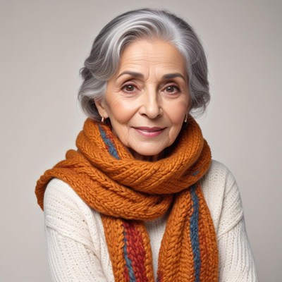 Elderly woman in cozy scarf