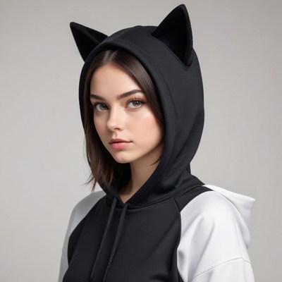 Cat-eared hoodie fashion model