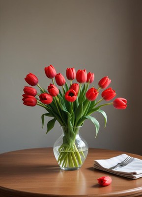 Beautiful red tulips in a vase