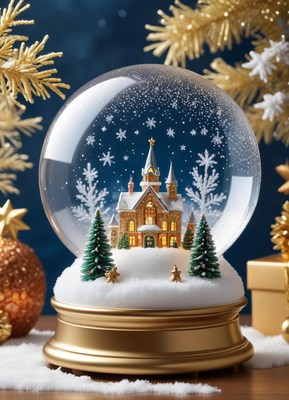 Enchanting winter scene in snow globe