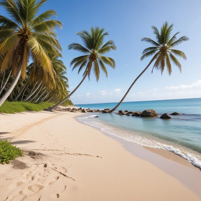 Palm trees along a serene beach