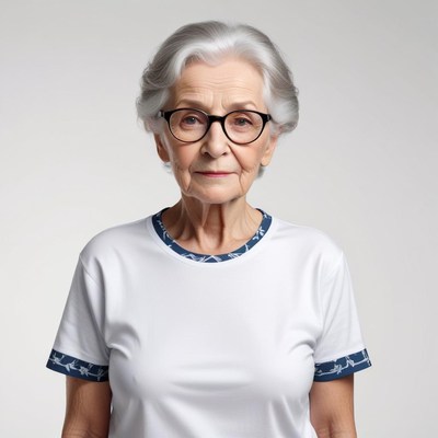 Elderly woman in stylish glasses