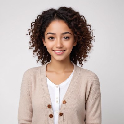 Young woman with curly hair smiling
