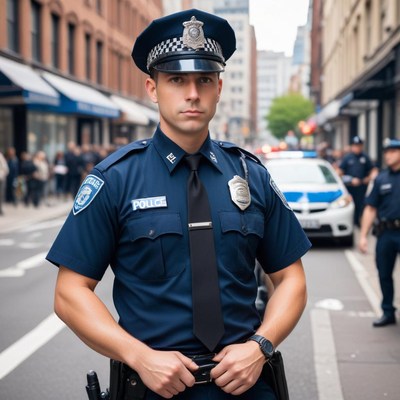 Police officer in city street
