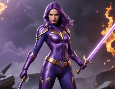 Heroic figure with purple armor