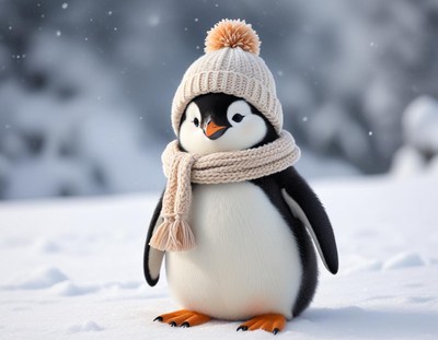 Charming penguin in winter wear