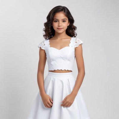 Young girl in white outfit posing