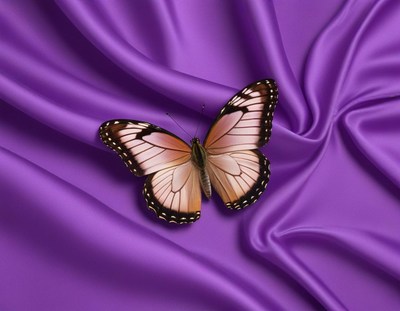 Butterfly on purple silk fabric