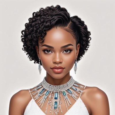 Elegant woman with curly hair and necklace