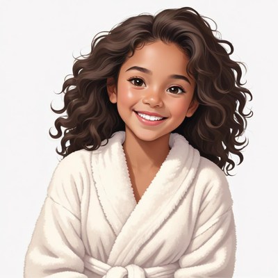 Smiling girl in white robe