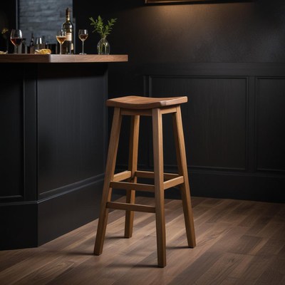 Simple wooden bar stool in dimly lit room